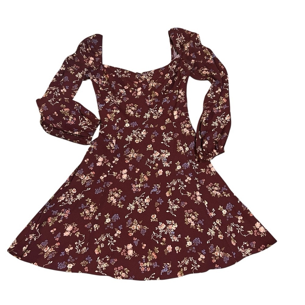 Reformation Mochi dress Chantelle maroon floral size 4 smocked milkmaid babydoll - Picture 2 of 9